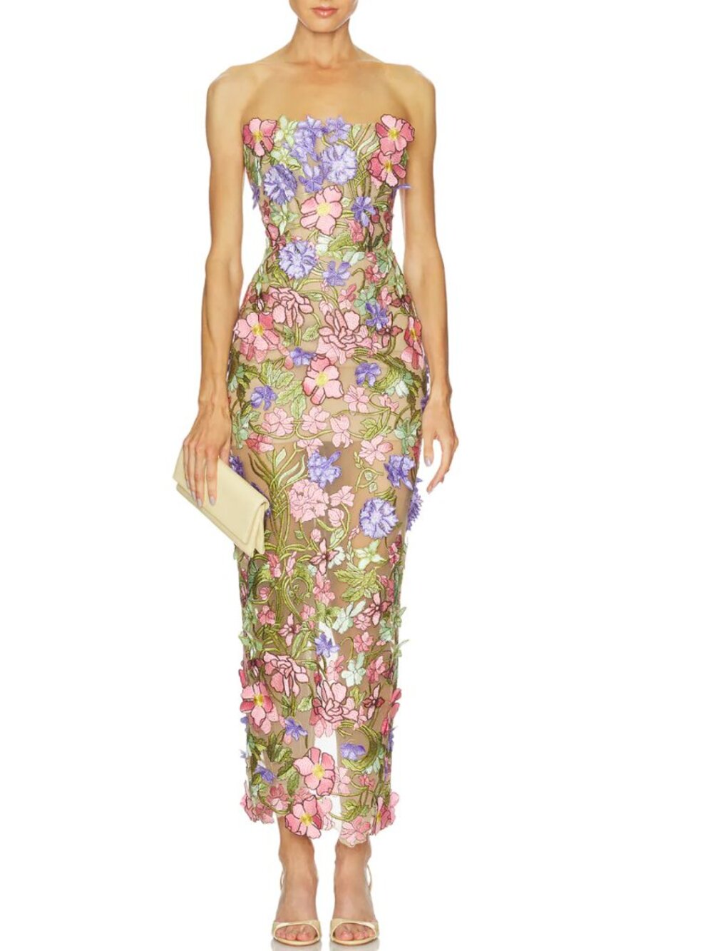 BEST Bronx and Banco Iris Floral Maraya Strapless Ankle Dress XS/S/M Pink Purple